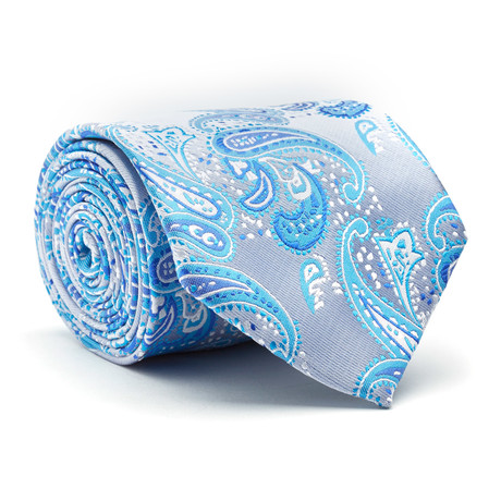 Hand Made Tie // Silver + Blue Paisley