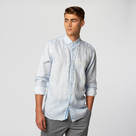 Long Sleeve Paisley Print Modern Fit Shirt // Aqua