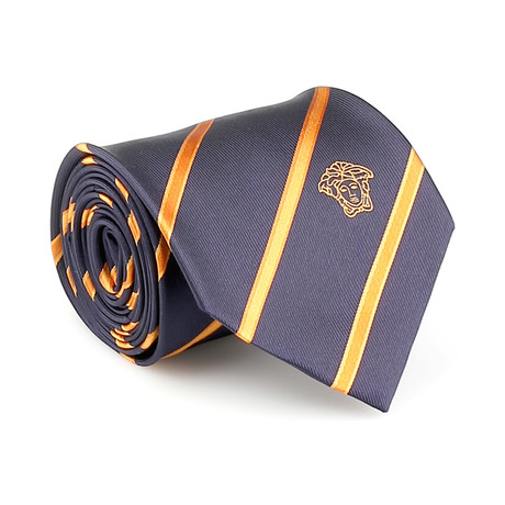 Jayson Silk Tie // Navy + Orange Stripe