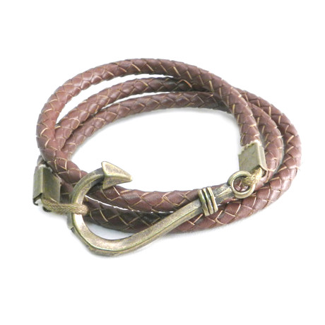 AMiGAZ // Three Wrap Fish Hook Bracelet // Brown + Brass