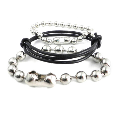 AMiGAZ // Leather + Ball Chain Bracelet // Black + Silver // Set of 3