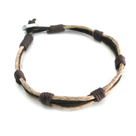 AMiGAZ // Hemp and Leather 2-Way Bracelet // Brown + Tan + Silver