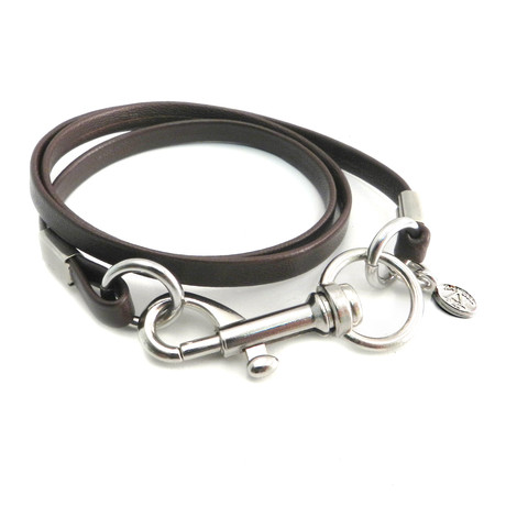 AMiGAZ // Flat 3-Wrap Snap Hook Bracelet // Brown + Silver