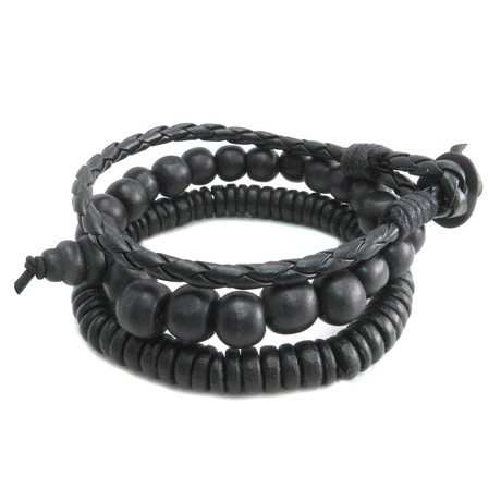 AMiGAZ // Bead + Cord Bracelet // Black // Set of 3