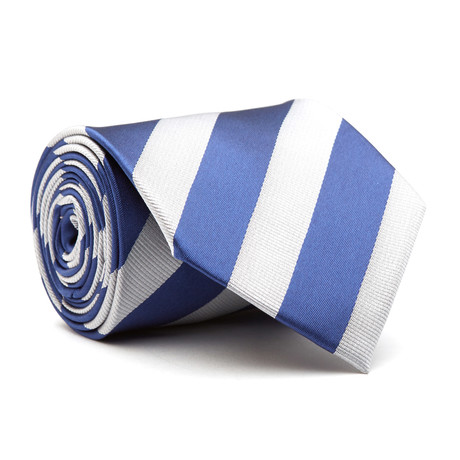 Hand Made Tie // Silver + Blue Stripe