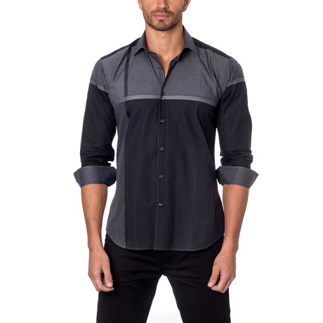 Plaid Inset Button-Up Shirt // Grey + Black