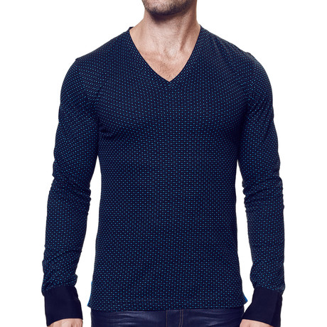 Cuffed Long-Sleeve Dotted V-Neck // Black