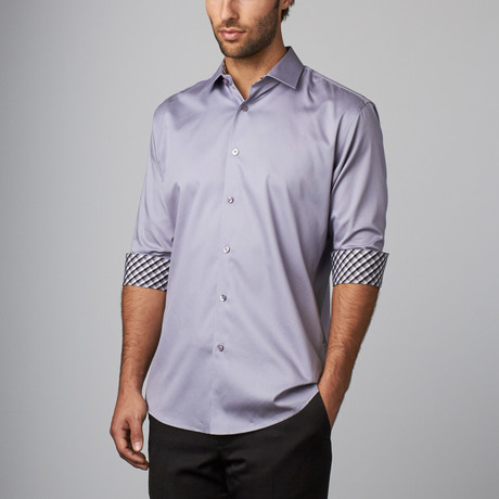 Plaid Placket Button-Up Shirt // Grey