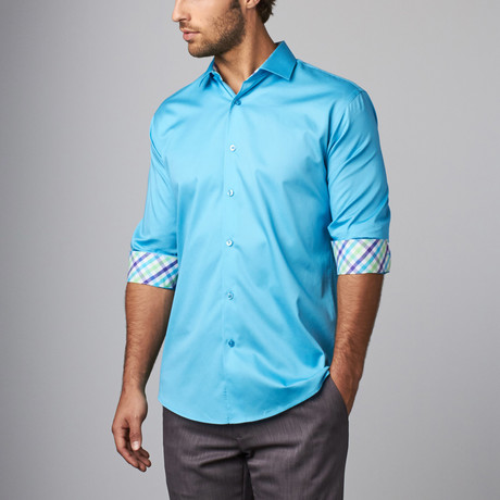 Plaid Placket Button-Up Shirt // Turquoise
