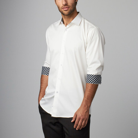 Plaid Placket Button-Up Shirt // White