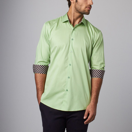 Plaid Placket Button-Up Shirt // Lime
