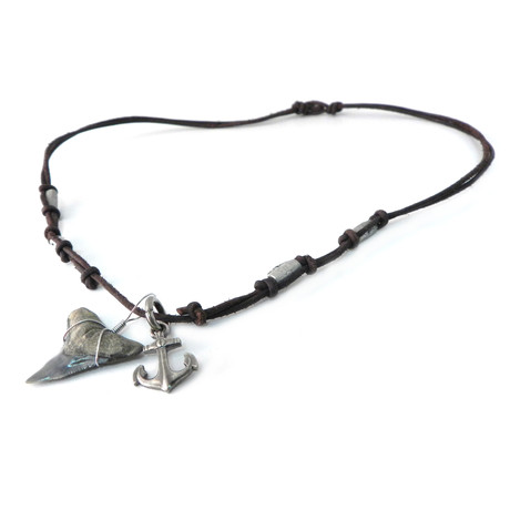 AMiGAZ // Anchor + Shark Tooth Necklace // Brown + Pewter
