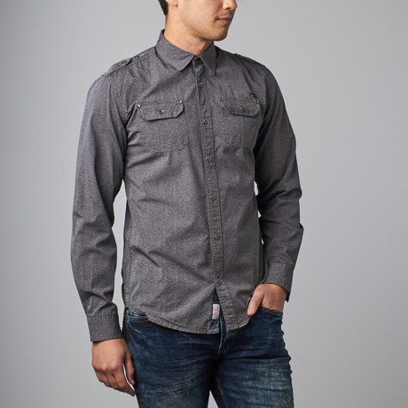 Textured Print Button-Up Shirt // Grey