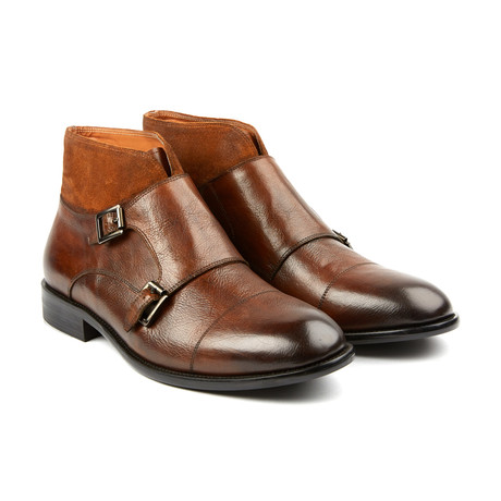 Richard Double Monk Strap Leather Boot // Brown