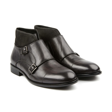 Richard Double Monk Strap Leather Boot // Gunmetal