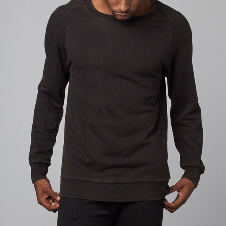 Stone Washed Modal French Terry Relaxed Neck Crew Sweater // Black