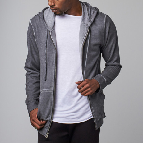 Dirty Washed Modal French Terry Zip-Up Hoodie // Grey