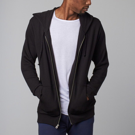 Modal French Terry Zip-Up Hoodie // Black