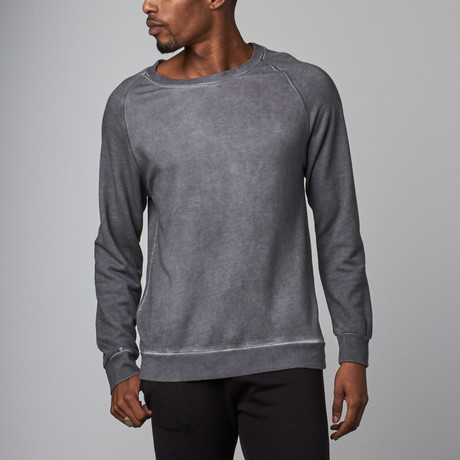 Dirty Washed Modal French Terry Relaxed Neck Crew Sweater // Grey