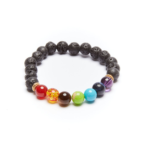 Lava Stone + Agate + Amber + Sodalite Beaded Bracelet // Multicolor
