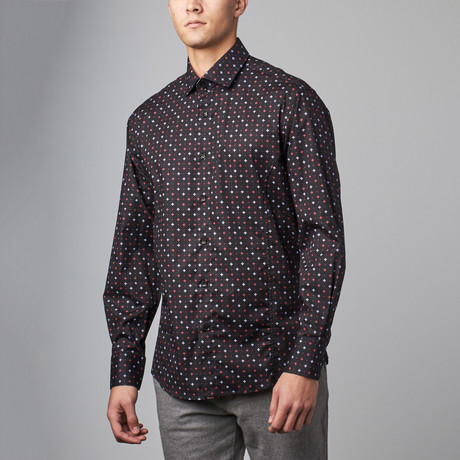 Long-Sleeve Button-Up Print Shirt // Blue + Red
