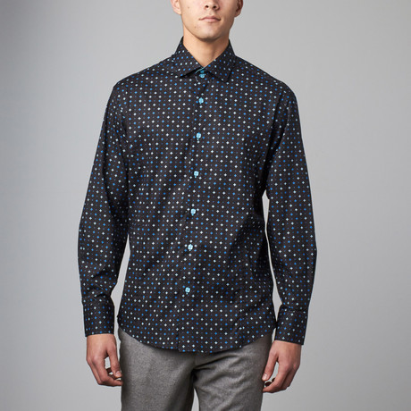 Long-Sleeve Button-Up Print Shirt // Blue