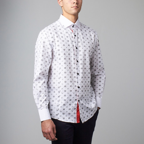 Long Sleeve Button Down Jacquard Shirt // White Shape
