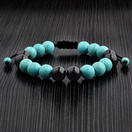 Turquoise + Onyx Braided Bead Bracelet // White//Black