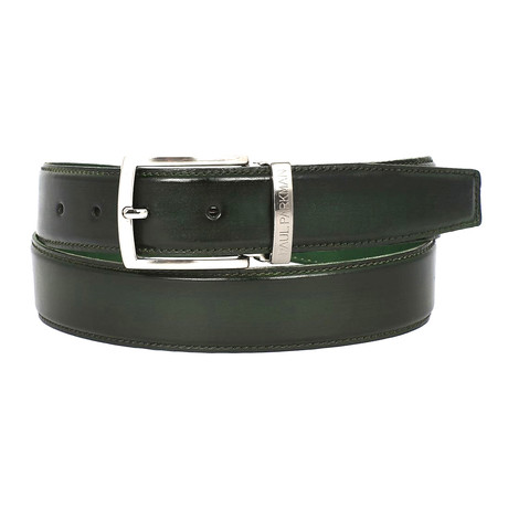 Hand-Painted Leather Belt // Dark Green