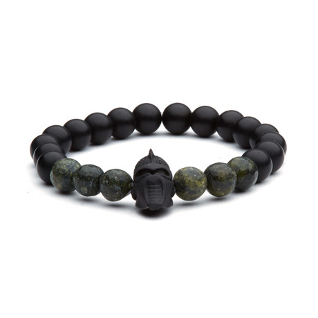 Warrior Head Bead Bracelet // Black + Greenish