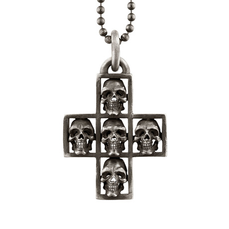 Multi Skull Cross Pendant + Silver Chain // Sterling Silver