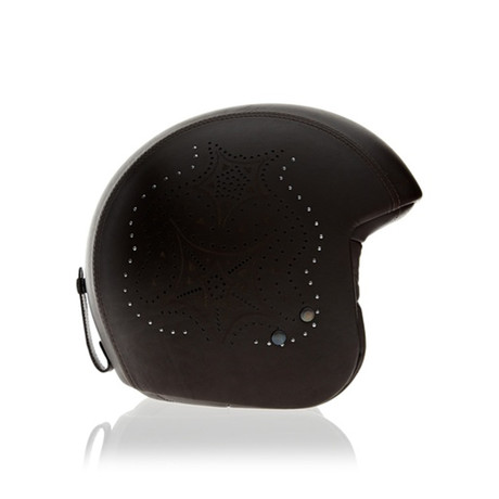 Laser Brown Leather Helmet // No Visor