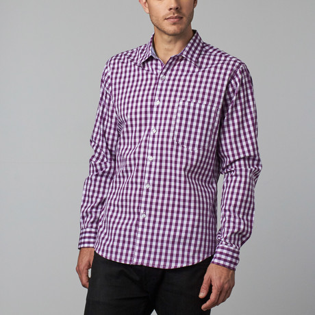 Howard Gingham Plaid Shirt // Purple + White