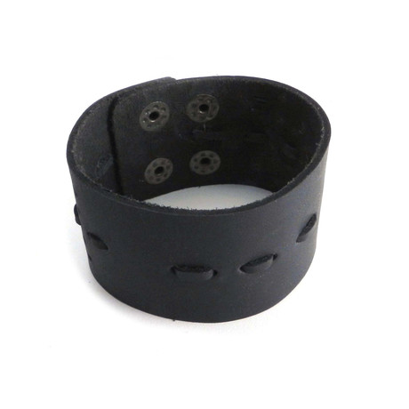 Wide Threaded Leather Cuff Bracelet