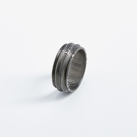Handmade Silver Damascus Ring // Ridged Rook