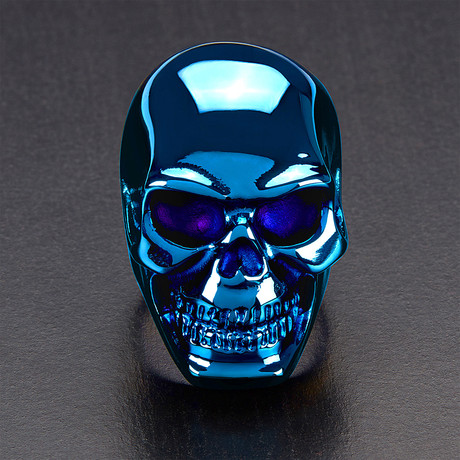 Skull Ring // Blue IP Polished Stainless Steel