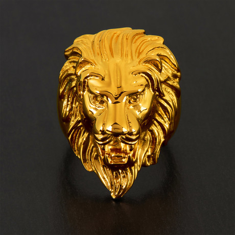 Lion Head Ring // Gold IP Polished Stainless Steel