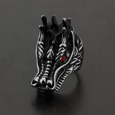 Crystal Eyes Dragon Head Ring // Stainless Steel + Red Crystal
