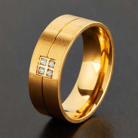 Crystal Grooved Comfort Fit Ring // Gold IP Stainless Steel