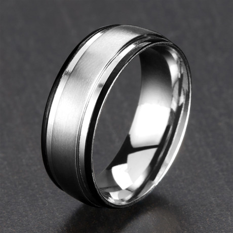 Two-Tone Grooved Comfort Fit Ring // Satin Stainless Steel