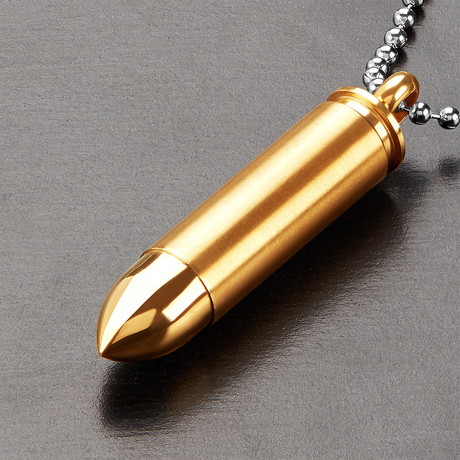Dual Finish Bullet Capsule Pendant // Gold IP Stainless Steel