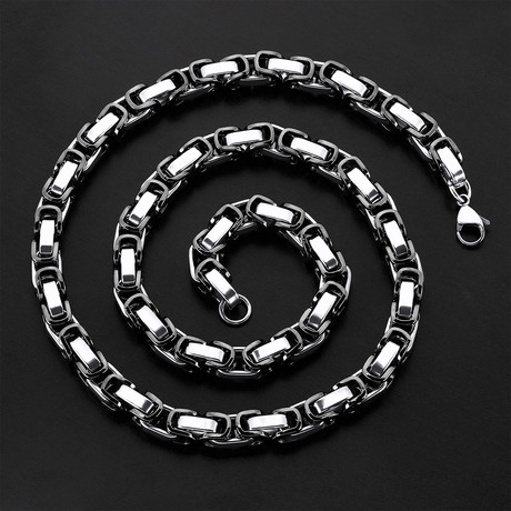 Stainless Steel Box Chain Necklace // Black + Stainless Steel