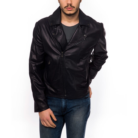 Moto Leather Jacket // Blue