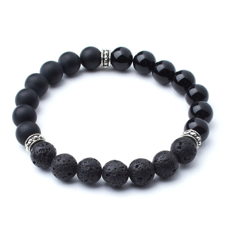 Polished Black Onyx + Matte Black Onyx + Lava // 10mm Beads
