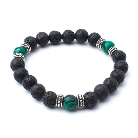 Lava Beads + Malachite Accent // 10mm Beads