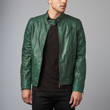 Leather Biker Jacket // Green