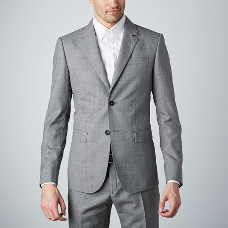 Textured Grid 2-Button Wool Suit // Grey