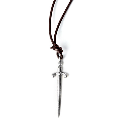 Sterling Silver Sword Pendant Leather Necklace