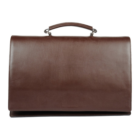 Saffiano Leather Flap Briefcase // Brown