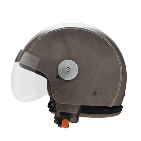 Vintage Gray Leather Helmet // With Visor